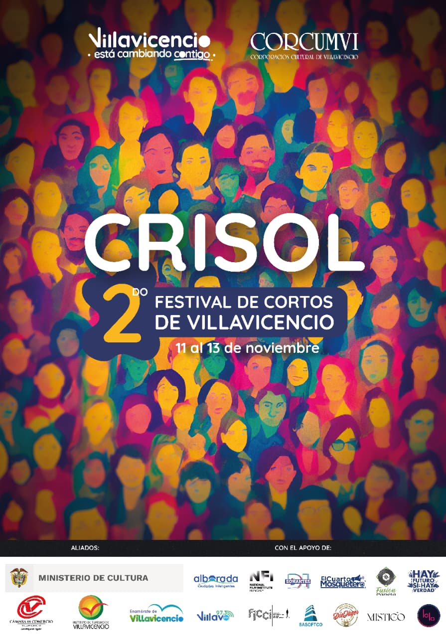 Afiche oficial del segundo Festival de Cortos de Villavicencio CRISOL, 11 al 13 de noviembre de 2022